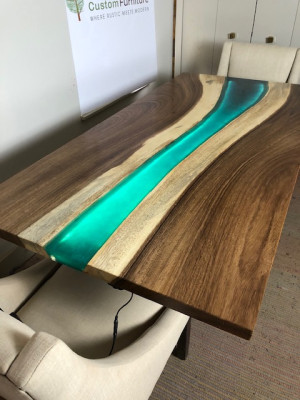 Epoxiharsen eettafel echt massief houten meubels waterval epoxytafel 240x100 Nieuw