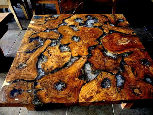 Epoxihars eettafel echt massief houten meubels waterval epoxy tafel 100x100