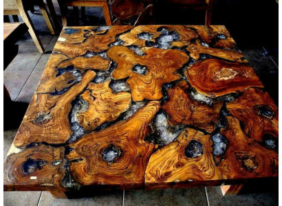 Epoxihars eettafel echt massief houten meubels waterval epoxy tafel 100x100