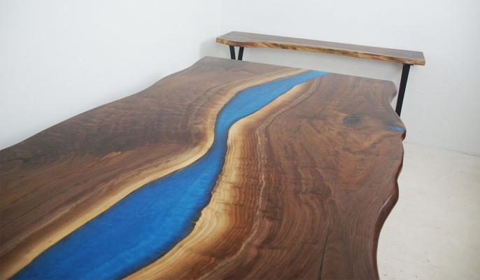 Eettafel River Table Echt Hout Riviertafel 220x100 Massieve Tafels Epoxyhars