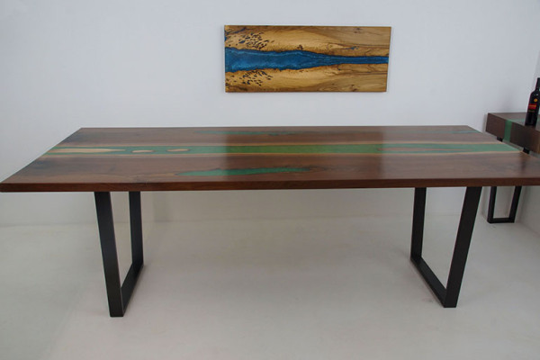 Eettafel River Table Massief Tafels 240x100 Riviertafel Epoxyhars Zee Waterval