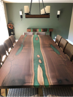 Eettafel River Table Massief Tafels 240x100 Riviertafel Epoxyhars Zee Waterval