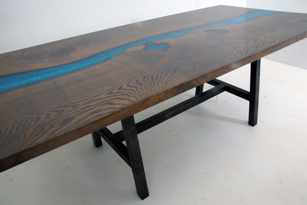 Epoxihars Eettafel River Table Echt hout Massief Tafels 220x100