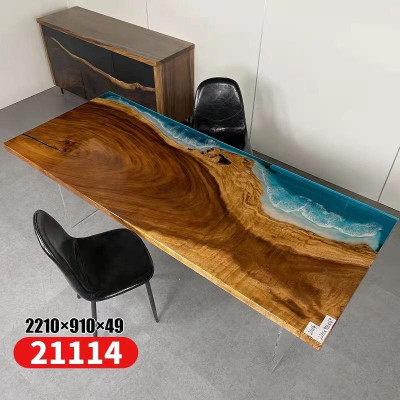 Epoxiehars Eettafel River Table Echt Hout Massief Tafels 221x91