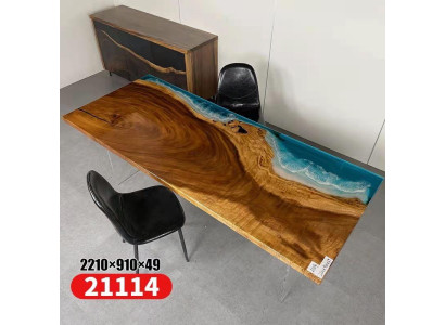 Epoxiehars Eettafel River Table Echt Hout Massief Tafels 221x91
