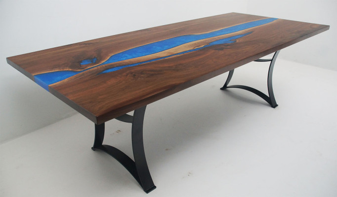 Eettafel Blue River Table Echt Hout 220x90 Tafels Epoxyhars Nieuw