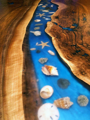 Maatwerk Tafel Epoxyhars Epoxy Resin Rivier Echt Hout Prijs 1m² Tafels