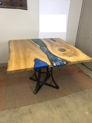Eettafel River Table Echt Hout Riviertafel 110x110 Massieve Tafels