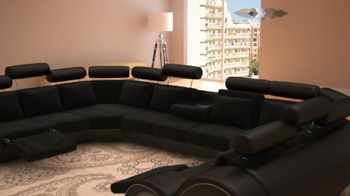 Ontwerp XXL woonlandschap bank met USB, bank bekleding hoekbank textiel stof Nieuw