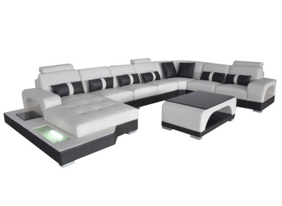 Leren bank Moderne zitbank Bekleding Ontwerp Hoekbank Woonlandschap + Tafel