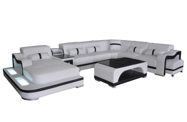 Hoekbank Hoekbank Hoekbank Bank Bank Bekleding Woonlandschap Tafel USB LED Nieuw