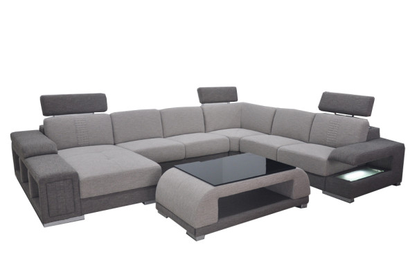 Bankstel Moderne bank Leren hoekbank Bank Stoffering Woonlandschap USB + Tafel