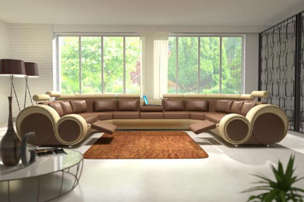 Leren bankstel met USB-bekleding Bank Bank Hoekbank Woonlandschap Gigantische XXL Relax Nieuw