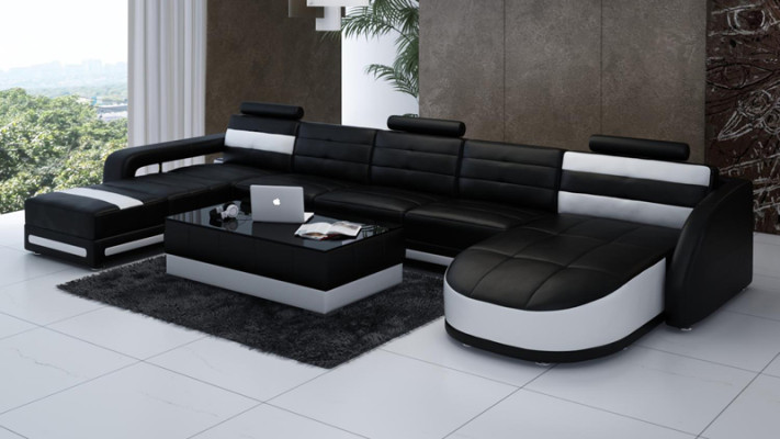 Leren bank Bank Bank Woonlandschap Hoekbankstel Ontwerp Modern Bank met USB