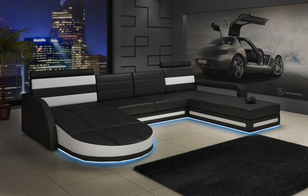 WOONLANDSCHAP LEDEREN BANKSTEL XXL HOEKSOFA + USB SET ONTWERP HOEKCOUCH Bruin Nieuw