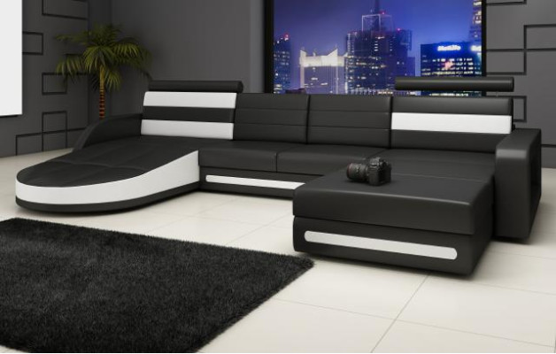 WOONLANDSCHAP LEDEREN BANKSTEL XXL HOEKSOFA + USB SET ONTWERP HOEKCOUCH Bruin Nieuw
