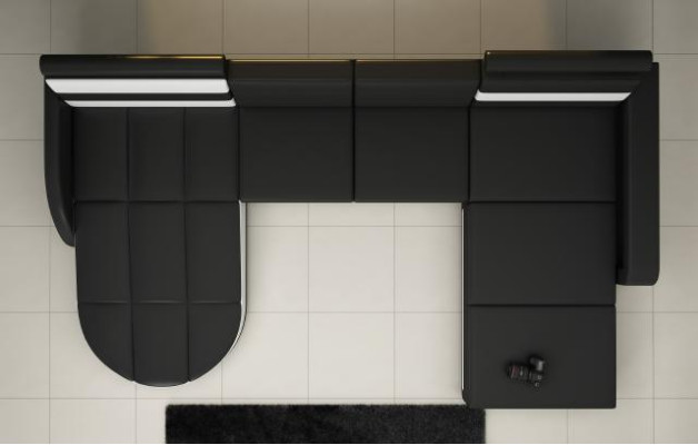 XXL WOONLANDSCHAP BANKSTEL DESIGN HOEKBANK Zwart LEDEREN BANK met USB Nieuw XXL WOONLANDSCHAP ZITBANK ONTWERP HOEKBANK Zwarte LEREN BANK met USB Nieuw