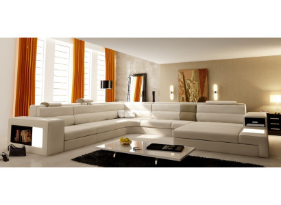 Bankstel hoekbank Leder Modern Sofa Bank bekleding woonlandschap USB