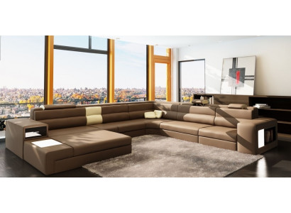 Lederen bank bank woonlandschap hoekbank fauteuil set garnituur modern bankstel.