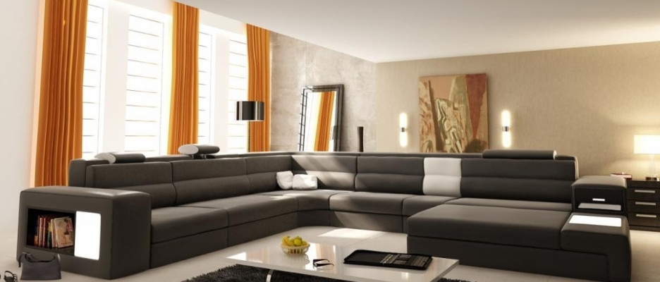 Lederen bank bank woonlandschap hoekbank fauteuil set garnituur modern bankstel.