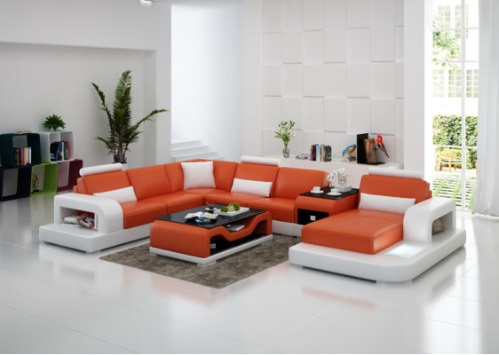 Lederen bank Bank Modern woongebied Hoekbank Hoek Decoratief Ontwerp Set