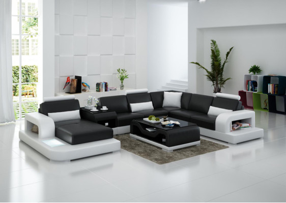 Lederen bank Bank Modern woongebied Hoekbank Hoek Decoratief Ontwerp Set