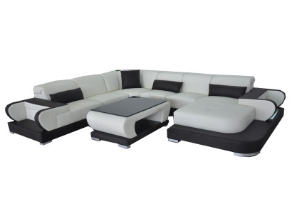 Hoekbank met USB-lederen woonlandschapset Modern ontwerp Bank + Tafel