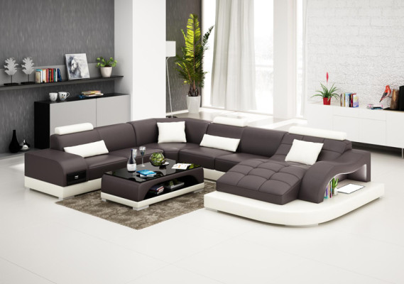 Leren bank met USB Moderne zitbank Bekleding Design Hoekwoonkamer Tafel