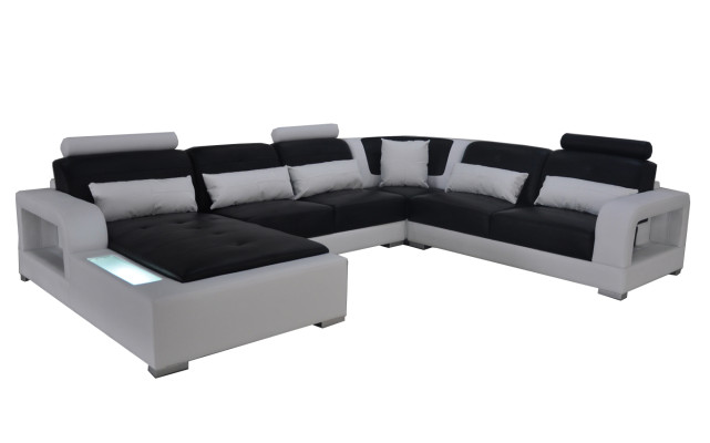 Lederen bank + USB bank woonlandschap hoek set design modern gestoffeerde U vorm