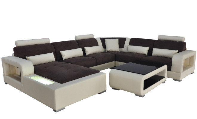 Lederen bank + USB bank woonlandschap hoek set design modern gestoffeerde U vorm