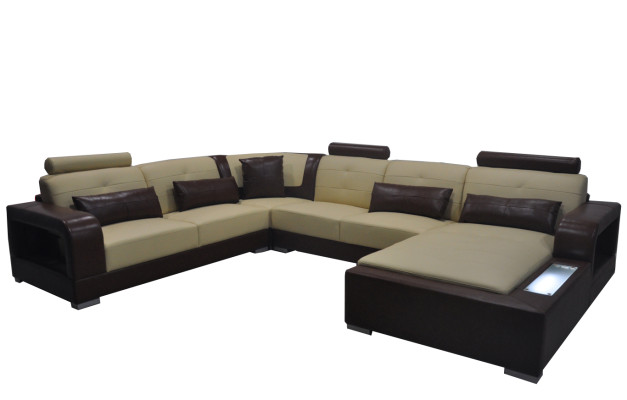 Lederen bank + USB bank woonlandschap hoek set design modern gestoffeerde U vorm