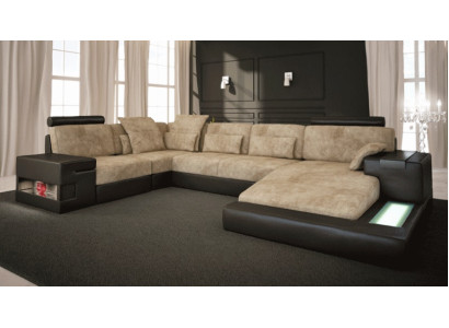 Hoekbank Bank Woonlandschap U-vorm Bekleding Bank Leren bank Stof Leer USB + LED