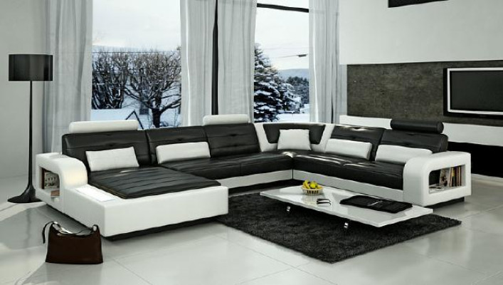 Slaapbank Sofa Set Woonlandschap Hoekbank Hoeksofa Lederen Sofa met USB Nieuw