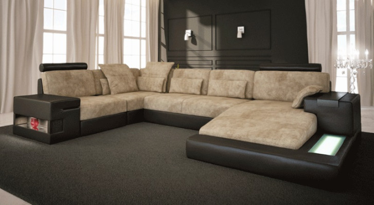 Designbank woonlandschap hoekbank bank bank U-vorm leer textiel Nieuw Bellini Grijs