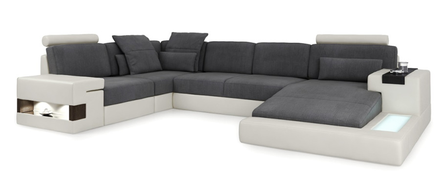 Designbank woonlandschap hoekbank bank bank U-vorm leer textiel Nieuw Bellini Grijs