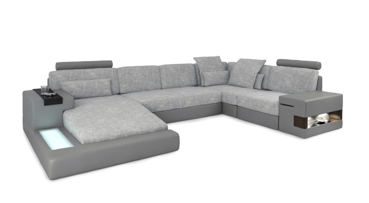 Designbank woonlandschap hoekbank bank bank U-vorm leer textiel Nieuw Bellini Grijs