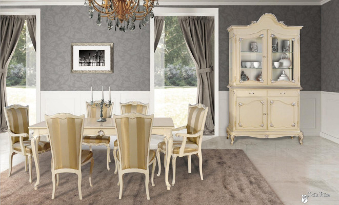 Tafelset garnituur eettafel 6 stoelen luxe stijl meubels 8 delig stoelgroep vitrine.