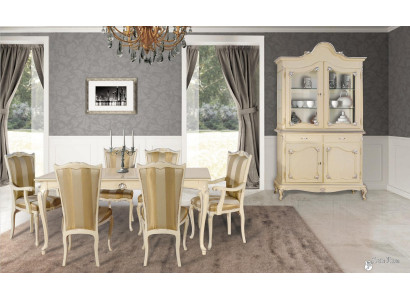 Tafelset garnituur eettafel 6 stoelen luxe stijl meubels 8 delig stoelgroep vitrine.