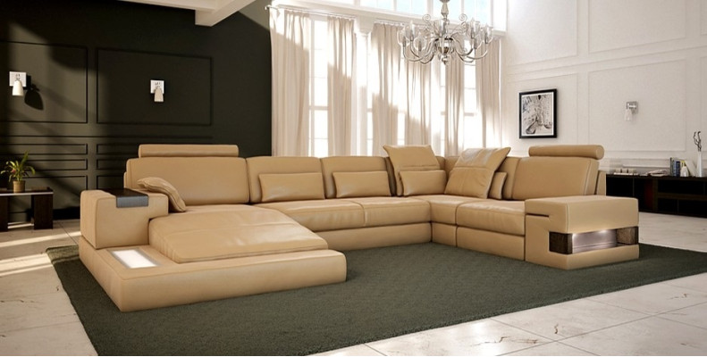 Woonlandschap gestoffeerde bankstel set XXL Big Sofa Bellini Design leren bank Nieuw