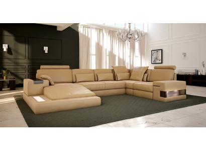 Woonlandschap gestoffeerde bankstel set XXL Big Sofa Bellini Design leren bank Nieuw