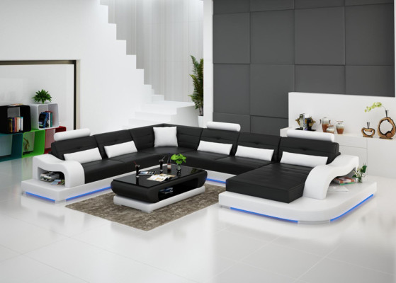 Leren bank bank woonlandschap hoekbank hoekstel modern design bankstel G8005 nieuw