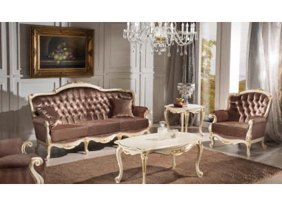 Klassieke woonkamer meubels Bank Bank Fauteuil Salontafel Bijzettafel 4-delig