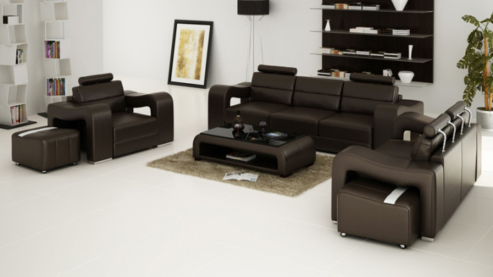 Garnituur Lederen Bank met USB Kussens Banken Sofas Luxe Nieuw Woonlandschap 3+2+1