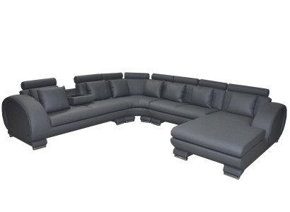 Eck Leder Bank + USB Bank Bekleding Zit Woonlandschap Ontwerp XXL U Vorm Set
