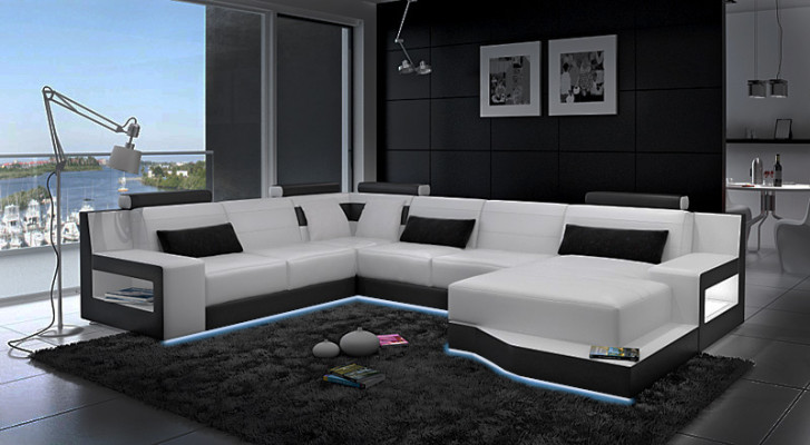 Leren hoekbank + USB-set woonlandschap gestoffeerd slaapfunctie nieuw ontwerp  Leren hoekbank + USB-set woonlandschap gestoffeerd slaapfunctie nieuw ontwerp