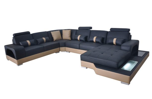 Leder hoekbank woonlandschap set ontwerp moderne bank banken met USB LED nieuw