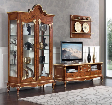 Italiaanse woonkamer woonwand rtv Tv dressoir kast vitrine wandplank 3-delig