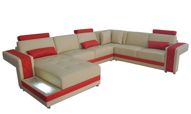 Leren bank Bank woongebied hoeksamenstelling design moderne bank U-vorm LED USB