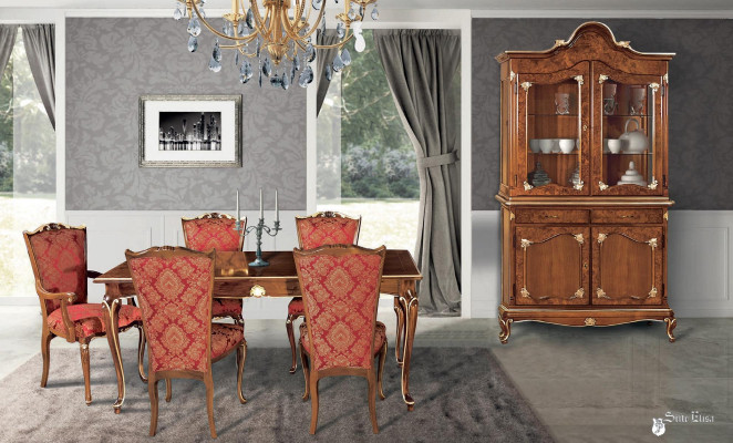 Italiaanse eetkamertafel + 6x armstoelen eetgroep eetset 7-delig.