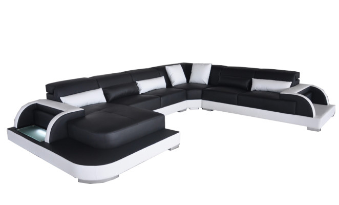 Leren bank met USB woonlandschapseck garnituur Design Moderne bankstellen U-vorm bankstellen